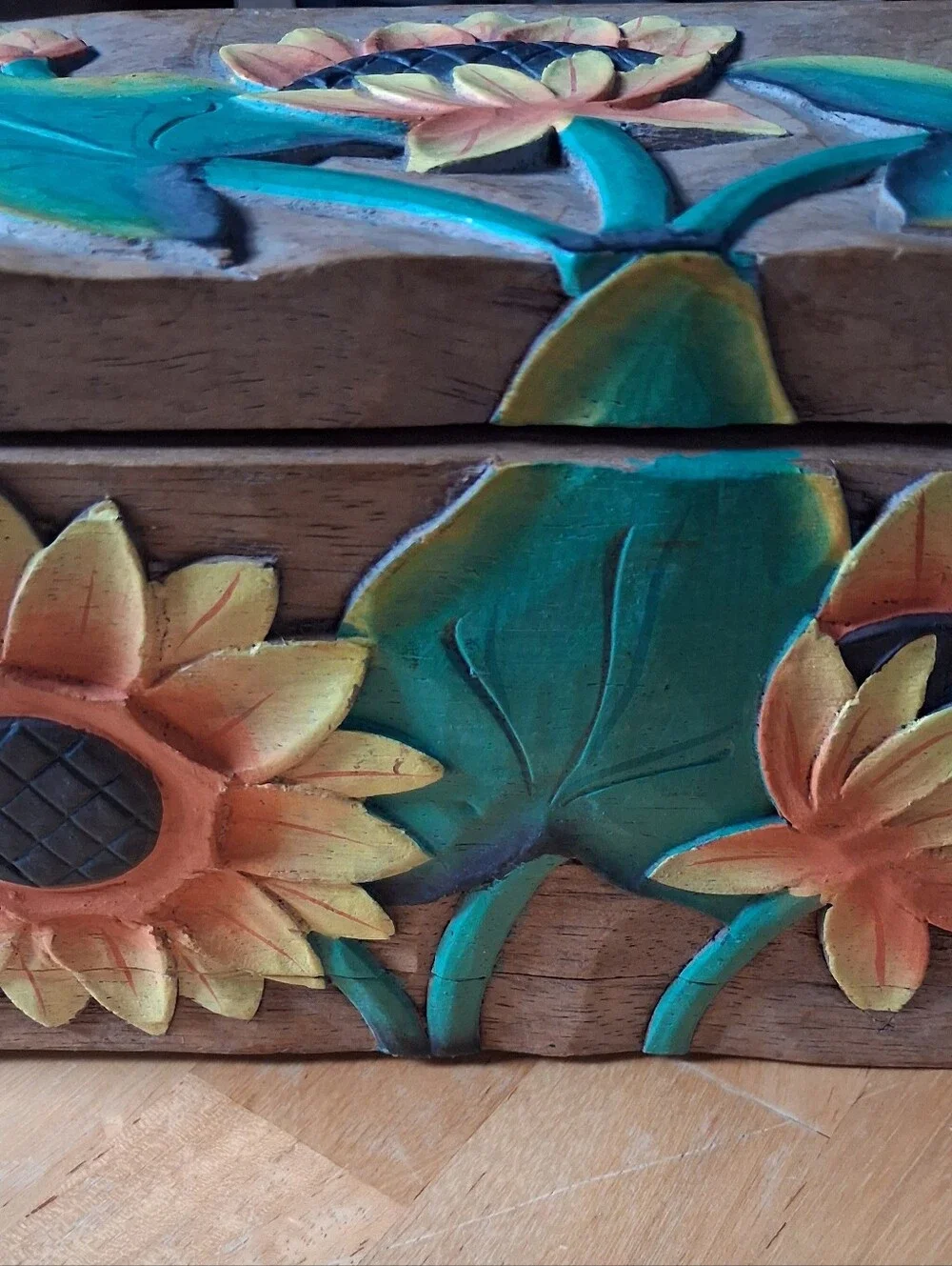 Hand-Painted Wooden Sunflower Storage Box - Multicolor